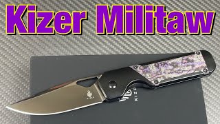 Kizer Militaw in a very cool variant  Purple Haze fat carbon inlay with S45VN shiny DLC [upl. by Maag]