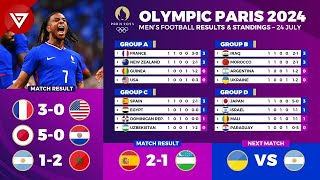 🔴 Results amp Standings Table OLYMPIC PARIS 2024 Mens Football as of 24 July 2024  France vs USA [upl. by Ewens581]