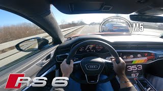 1001HP AUDI RS6 MTM  352KMH POV DRIVE on AUTOBAHN chasing BMW M5  GERCollector [upl. by Elrae207]