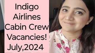 Indigo Airlines July 2024 vacancy  Cabin Crew Vacancies  Walkin interview [upl. by Nolyk]