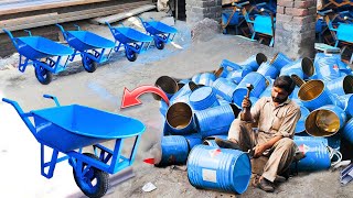 quotIncrediblequot Process Of Making wheel barrows From used metal drums In A Local Factory [upl. by Htebi]