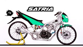 Vẽ Xe Độ  Vẽ SatriaXe Độcara menggambar motor drag satria raider fi satria raider fi [upl. by Aliemaj]