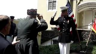 Marine Receives First Salute from Grandfather WWII Veteran [upl. by Asenej837]