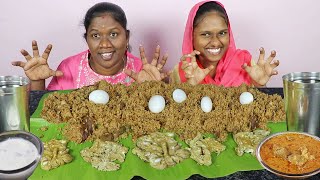 Kalakki Mutton Biryani With Mutton Curry And Egg Eating Challenge In Tamil Foodies Divya VS Anushya [upl. by Kora]