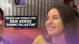 Brazilian fan sings Palestinian solidarity anthem Dammi Falastini at Qatar World Cup [upl. by Anirhtak722]