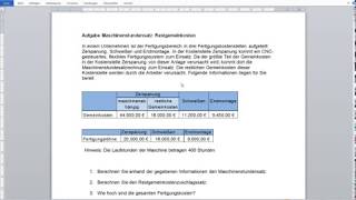 Maschinenstundensatzrechnung Maschinenstundensatz Restgemeinkostenzuschlagssatz Aufgabe 2 [upl. by Allecsirp258]