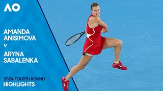 Amanda Anisimova v Aryna Sabalenka Highlights  Australian Open 2024 Fourth Round [upl. by Yromas]