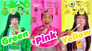 Random color food Mukbang ASMRgreen🌵•pink🌸•yellow🍋 [upl. by Potts]