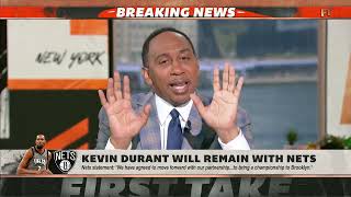 Stephen A sounds off after the Nets say Kevin Durant will stay in Brooklyn 🤨  First Take [upl. by Zug]