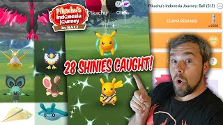 Pikachus Indonesia Journey Bali Event 28 Rare Shinies Caught Pokémon GO Air Adventures [upl. by Macknair]