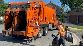 Newer Orange Freightliner Split Fanotech Rear Loader Garbage Truck [upl. by Hanauq]