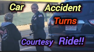 CAR ACCIDENTTURNS INTO COURTESY RIDE IN NEW CRUISER [upl. by Dnilazor]