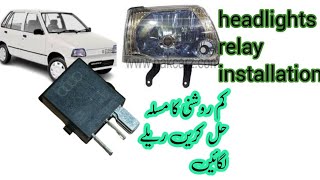 how to install 4 pin relay with headlights Suzuki mehran Euro EFI [upl. by Pare]