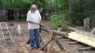 How to use a Drawknife to Debark a pine log [upl. by Bigford195]