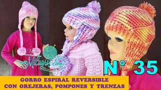 Como tejer el Gorro N° 35 o chullo a crochet en punto Espiral con orejeras y trenzas paso a paso [upl. by Richer774]