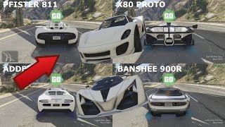 GTA 5  Pfister 811 vs X80 Proto vs Banshee 900R vs Adder  Aceleracion y Velocidad Maxima [upl. by Idalina]