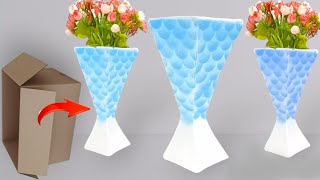 DIY Cardboard Flower Vase Easy and Stunning Gypsum Casting Techniques Plaster of Paris Craft Ideas [upl. by Tymothy649]