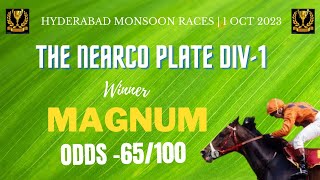 MAGNUM won The Nearco Plate Div1  MAGNUM Horse race Hyderabad Horse Race Highlights Oct 01 2023 [upl. by Niuq355]