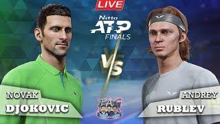 DJOKOVIC N VS RUBLEV A MATCH  1  NITRO ATP FINALS djokovic rublev tiebreak tennis atpfinals [upl. by Drummond356]