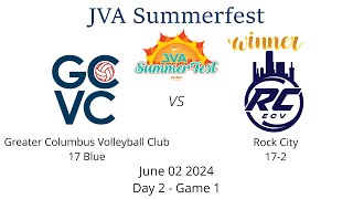 2024 JVA Summerfest  Day 2  Game 1  GCVC 17 Blue vs Rock City 172 02JUN2024 [upl. by Liza867]