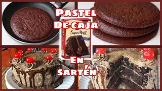 Pastel de chocolate de caja en sartén  te enseño a preparar CREMA PARA BATIR CASERA desde cero [upl. by Anerev]