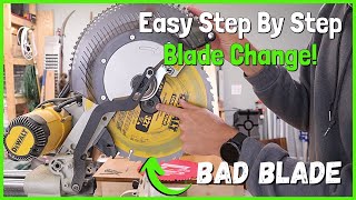 How to Change a Mitre Saw Blade  Dewalt Chop Saw Blade Change  DWS779 [upl. by Darin]