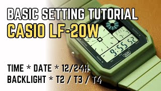 Casio LF20 Tutorial How to set time date format backlight cities LF20W Twin Graph [upl. by Regnig12]