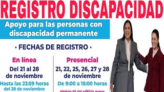 🌟DISCAPACIDAD INICIA REGISTRO CÓMO CUÁNDO DÓNDE NOVIEMBRE 2024 🎉 [upl. by Tarra903]