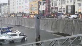 Torrential Rain Creates Waterfall in Victoria Marina St Peter Port Guernsey [upl. by Leirej]