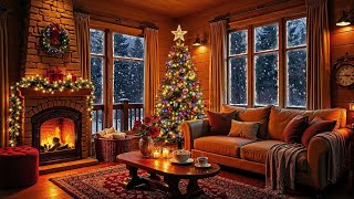 Warm Jazz and Fireplace ❄️ Cozy Winter Christmas Living Room with Peaceful Snowfall [upl. by Lamraj]