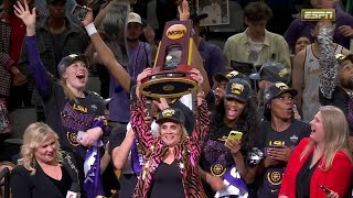 LSU hoists the National Championship trophy 🏆  ESPN College Basketball [upl. by Tesler]