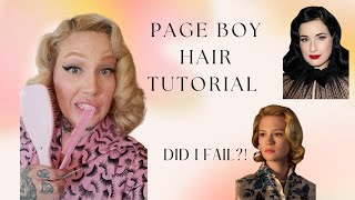 Vintage Pageboy hairstyle on long hair tutorial Betty Draper Dita Von Teese hair styles [upl. by Letch624]