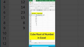 Cube root in Excel sheet excel exceltutorial exceltutorialforbeginners [upl. by Gnilrac]