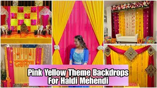 beautiful pink yellow theme backdrops for haldi mehendiyellow pink backdrop ideas for haldi mehendi [upl. by Amehr]