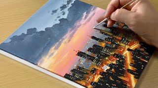 Easy to Draw Cityscape Acrylic Painting  Painting for Beginners [upl. by Ruiz]