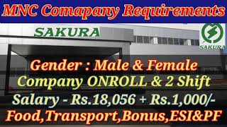 MNC Company  Salary Rs180001000  ONROLL Job amp 2 Shift  Manufacturing Job vacancy in Chennai [upl. by Narcissus]