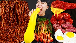 ASMR MUKBANG 직접 만든 양념 치킨먹방 스테이크 짜파게티 레시피 amp 먹방 FRIED CHICKEN AND BLACK BEAN NOODLES EATING SOUND [upl. by Odnesor]