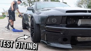 Test Fitting the New Wheels on the Widebody Mustang Lining Up Perfectly [upl. by Eillom]