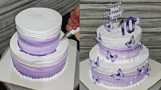 2 tier cake design  butterfly cake  easy decoration tips [upl. by Bitthia]