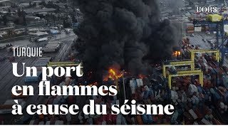 Les conteneurs du port turc dIskenderun en proie aux flammes après le séisme [upl. by Luthanen]