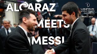 Carlos Alcaraz meeting Lionel Messi for the first time  Laureus World Sports Awards  Paris 2023 [upl. by Janessa]