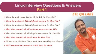 ETL Testing  Unix Interview Questions amp Answers  Linux commands interview questions  Part 1 [upl. by Leachim]