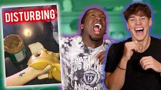 Reacting to the Internets most DISTURBING videos w Markell Washington  Noah Beck [upl. by Tibold870]