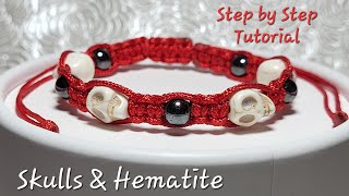 Skulls amp Hematite  Easy Friendship Bracelet Idea HOW TO  Step by Step Tutorial [upl. by Beatrix136]