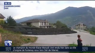 Une impressionnante coulée de boue déferle sur un village en Suisse [upl. by Ayom831]