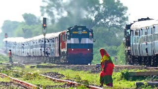 Single Line Trains  Karnataka Express Crossing Mumbai MAIL  Indian Railways [upl. by Gabrielle]