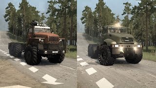 Spintires Mudrunner Kraz B vs Ural Polarnik  Monster 6x6 Truck [upl. by Gomar554]