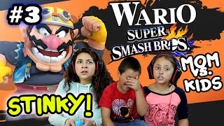 MOM vs KIDS  Super Smash Bros 4 Wii U  SO STINKY w Wario Foe Battle Part 3 FACE CAM [upl. by Yrrak]