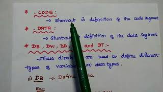 Assembler Directives of 8086 Microprocessor  MPMC [upl. by Bradney]