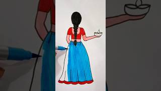 Easy drawing of girl for beginners chhathpuja ytshorts [upl. by Dylan]